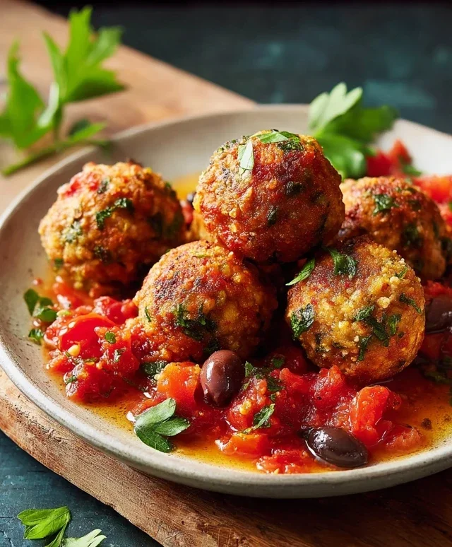 Bohnenbällchen mit Oliven Tomaten Sugo