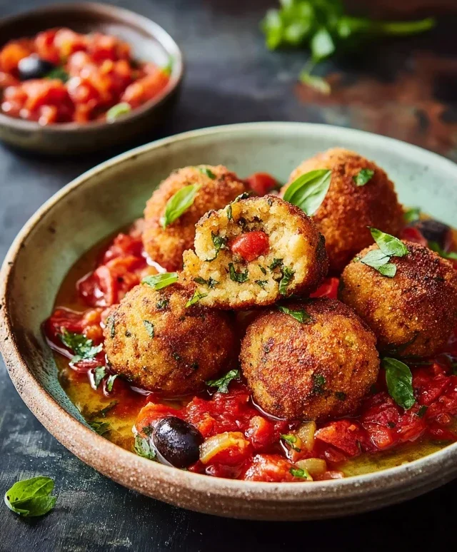 Bohnenbällchen mit Oliven Tomaten Sugo