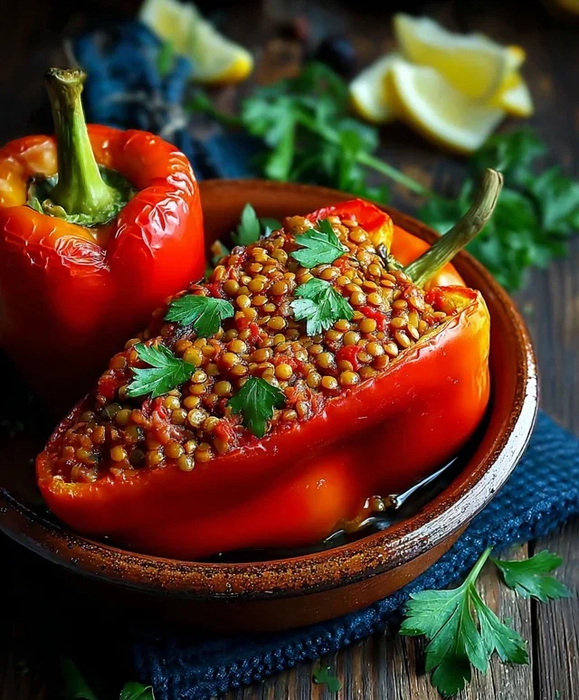 Gefüllte Spitzpaprika mit Linsen