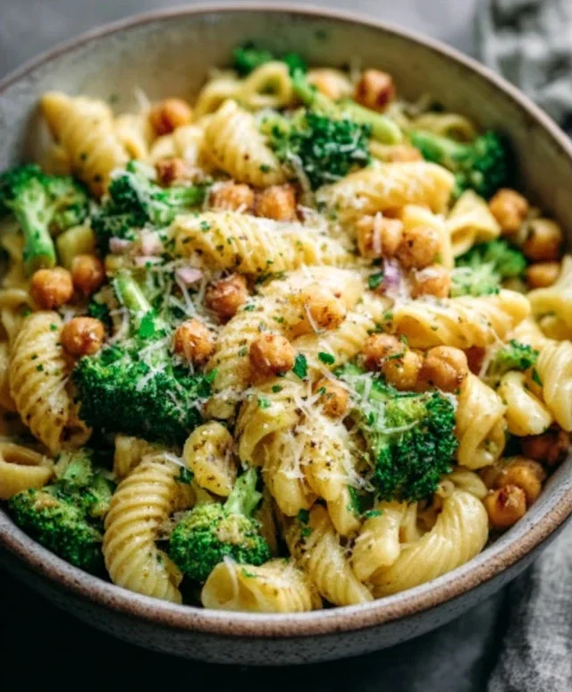 Broccoli Chickpea Pasta with Garlic Olive Oil