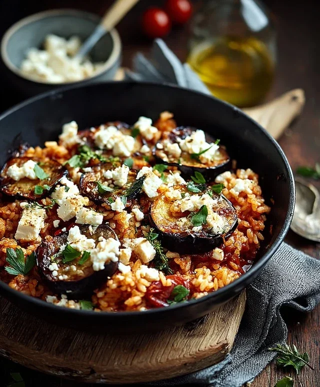 Aubergin extract extracten Reispfanne mit Feta