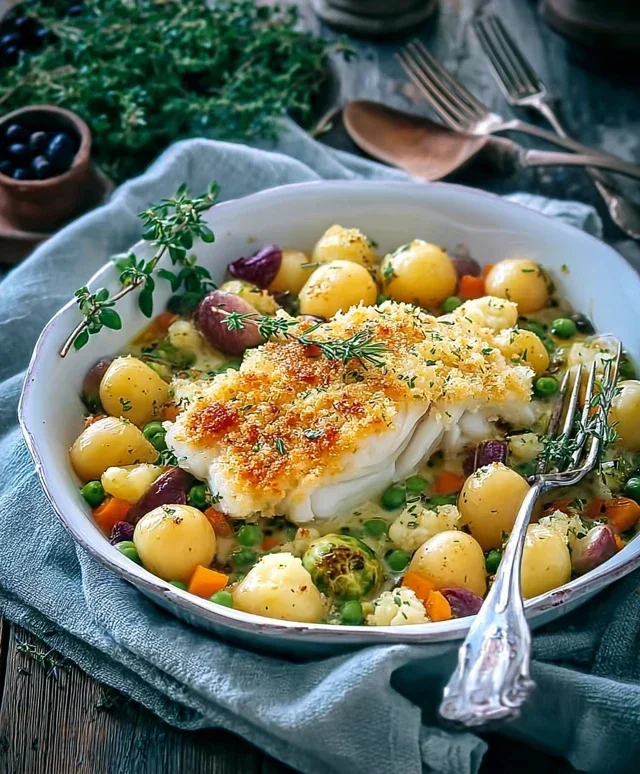 Fruehlings Gemuese Auflauf Zanderfilet