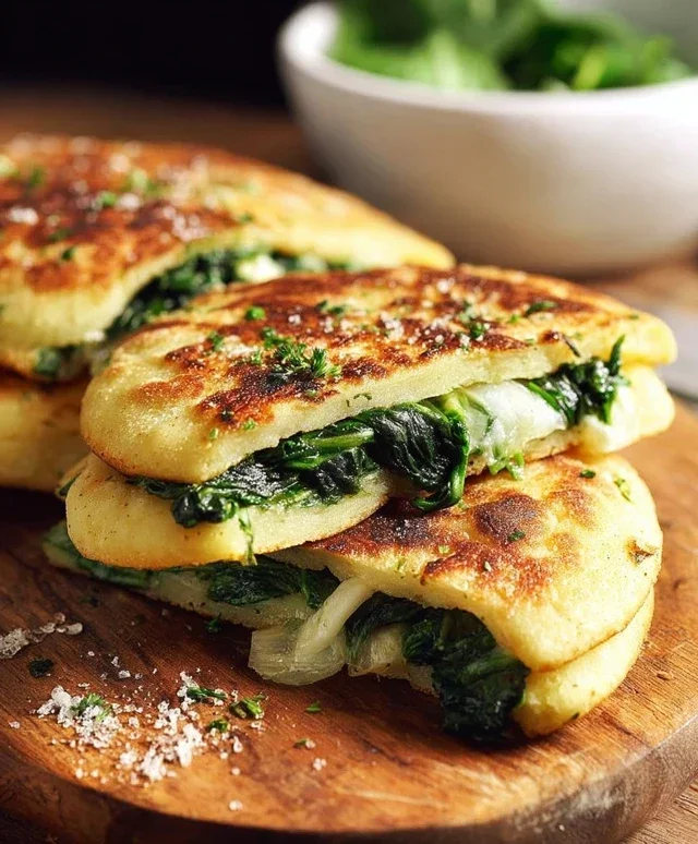 Focaccine di ceci ripiene di spinaci e stracchino