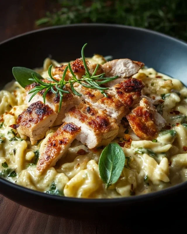 Spaetzle Pfanne Mit Haehnchen In Baerlauchrahm