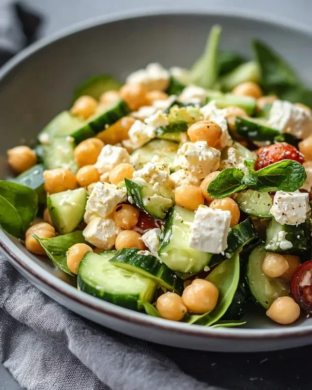 Gurkensalat mit Feta und Kichererbsen einfach zubereiten. - RezeptBrise