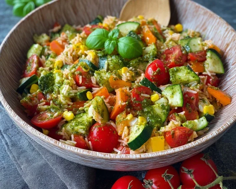 Bunter Reissalat mit Pesto Dressing