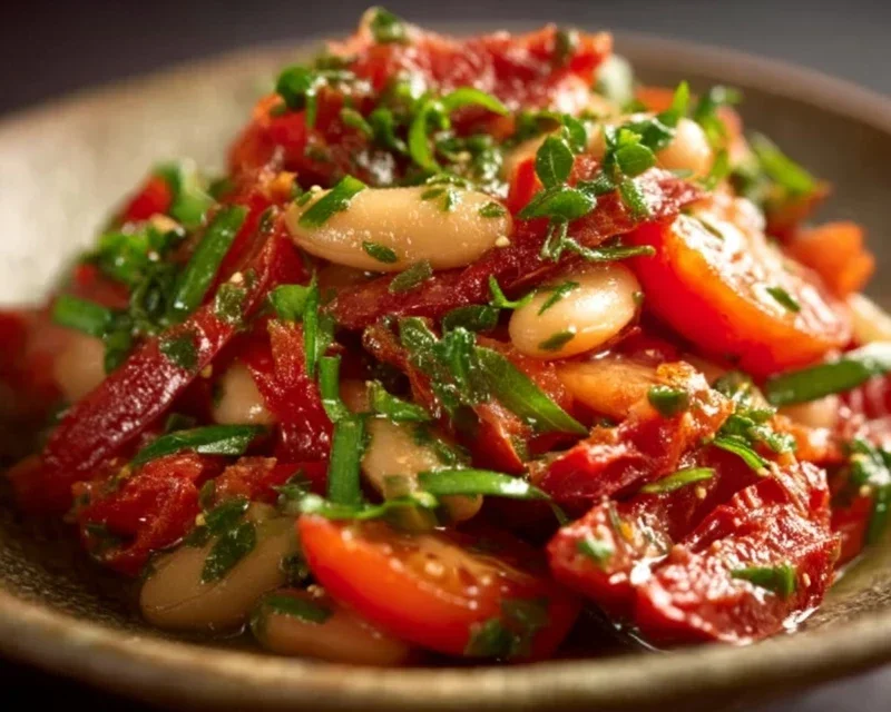 Marinierter getrockneter Tomaten-Bohnen-Salat – frisch & aromatisch