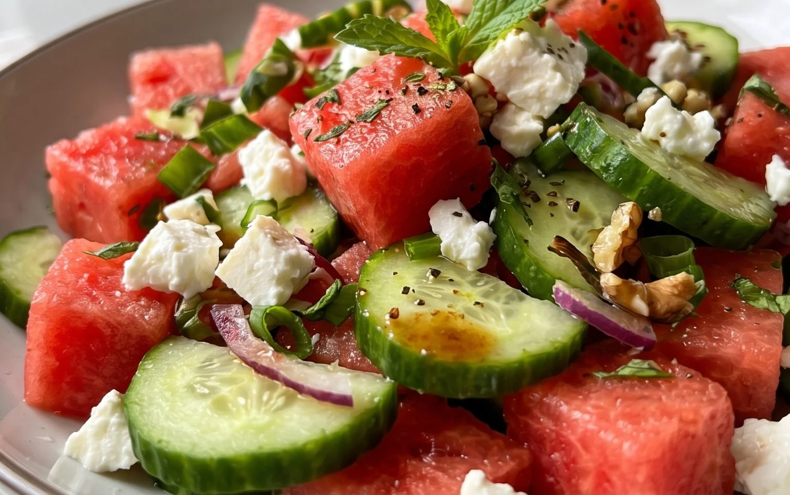 SIMPLE Watermelon + Cucumber + Feta Salad