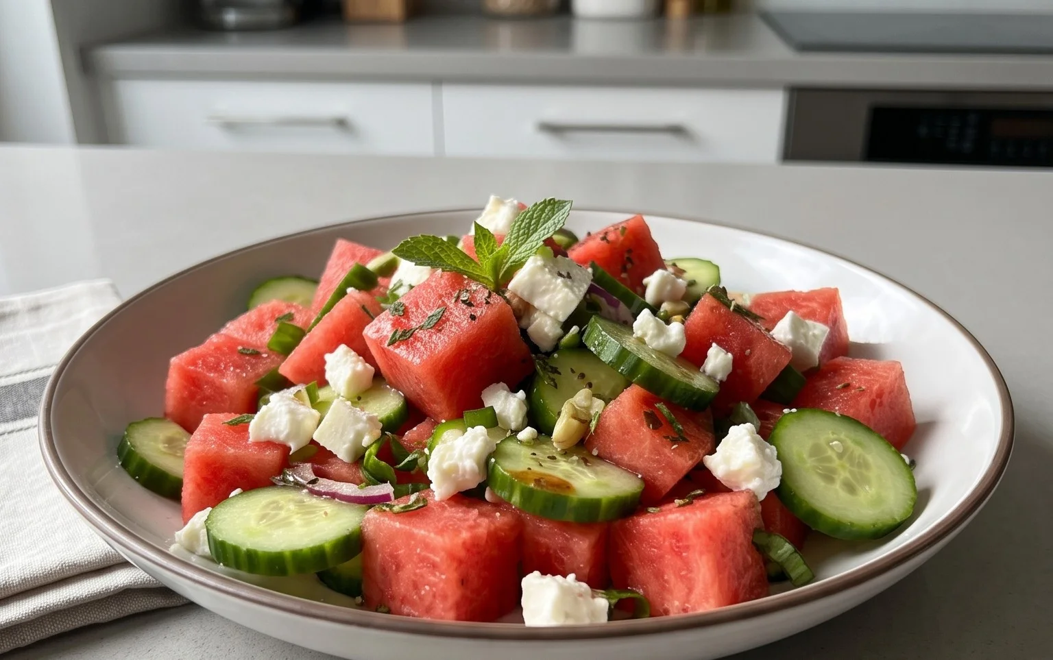 SIMPLE Watermelon + Cucumber + Feta Salad