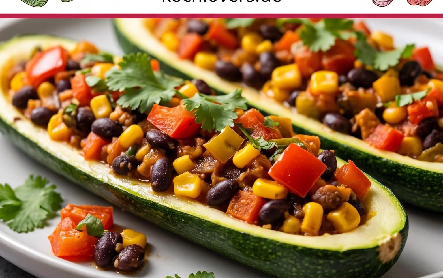 Gefüllte Zucchini-Schiffchen nach mexikanischer Art (Low Carb, Vegan)