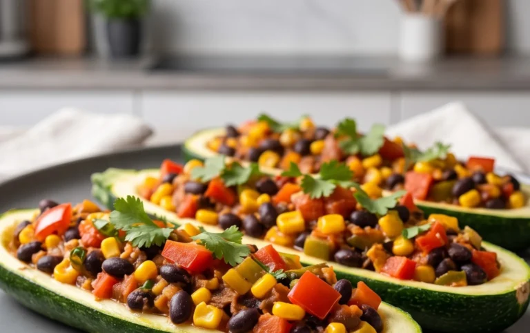 Gefüllte Zucchini-Schiffchen nach mexikanischer Art (Low Carb, Vegan)