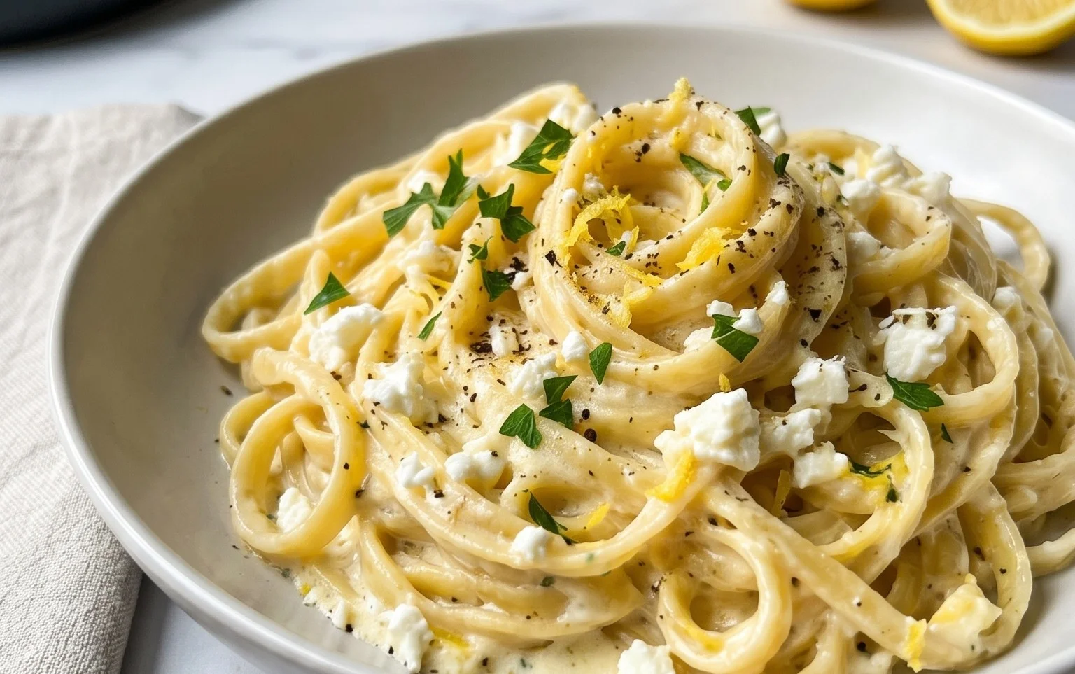 Cremige Zitronen-Feta-Pasta in 30 Minuten
