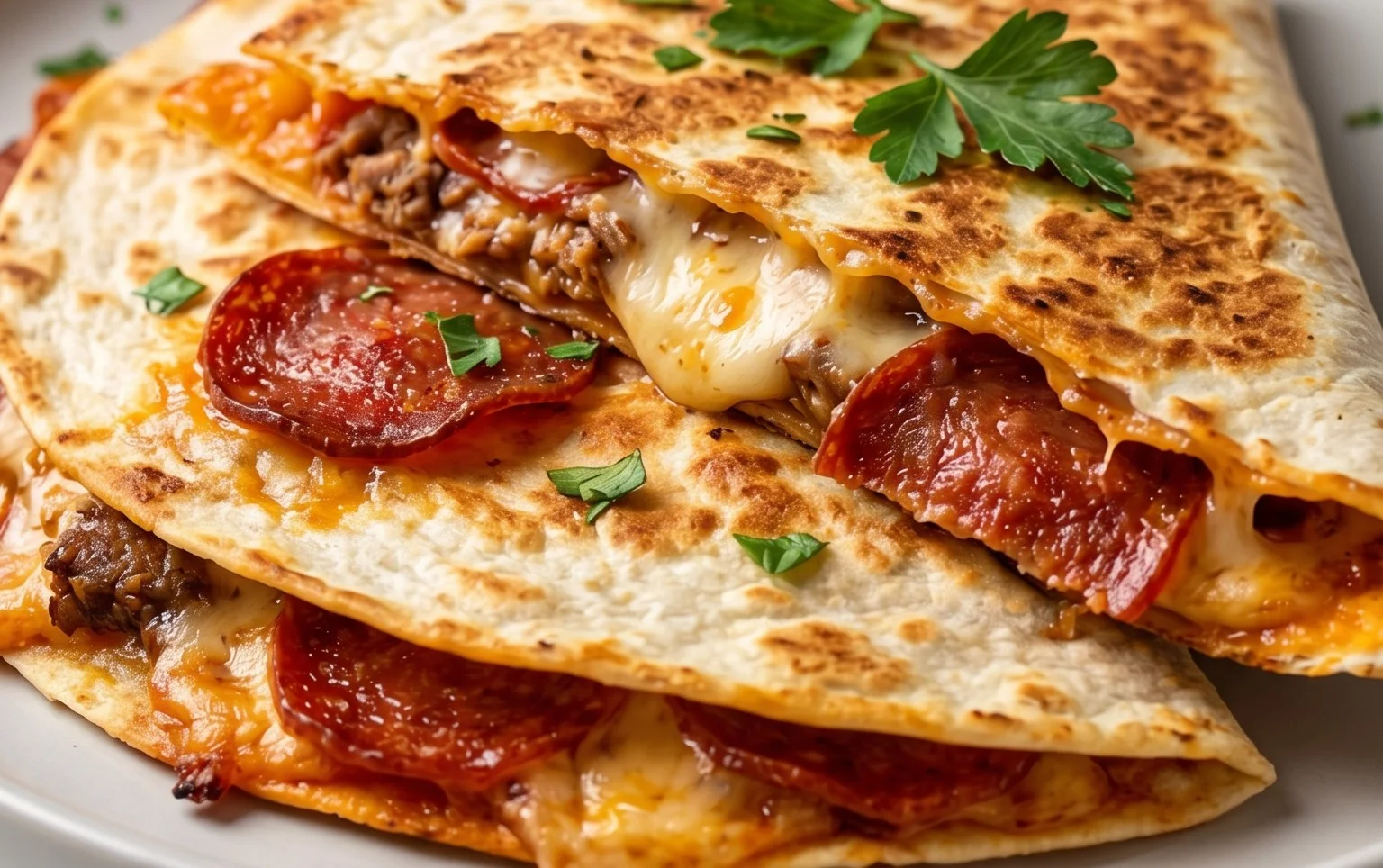 5-Minute Beef Pepperoni Pizza Quesadilla Recipe