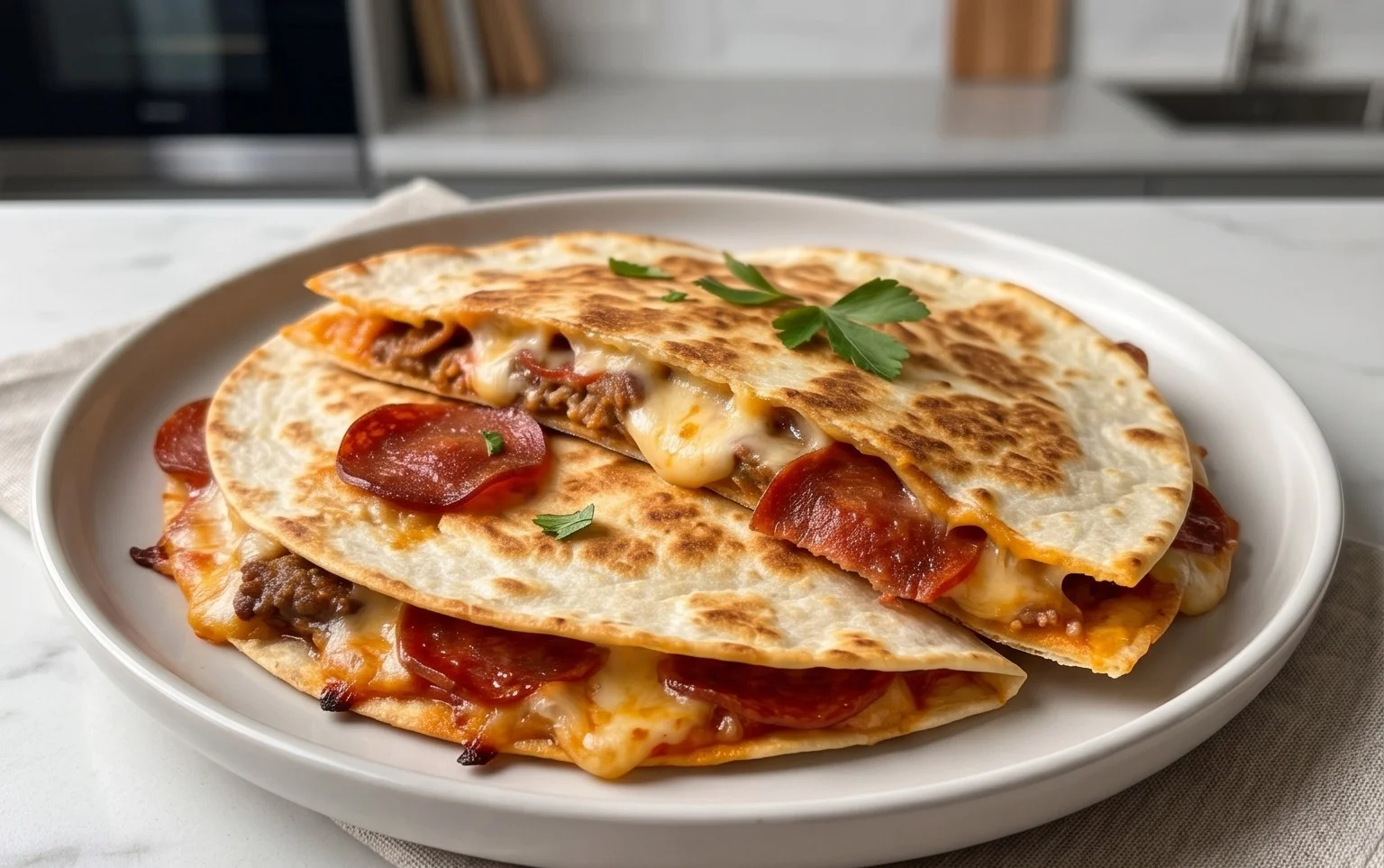5-Minute Beef Pepperoni Pizza Quesadilla Recipe