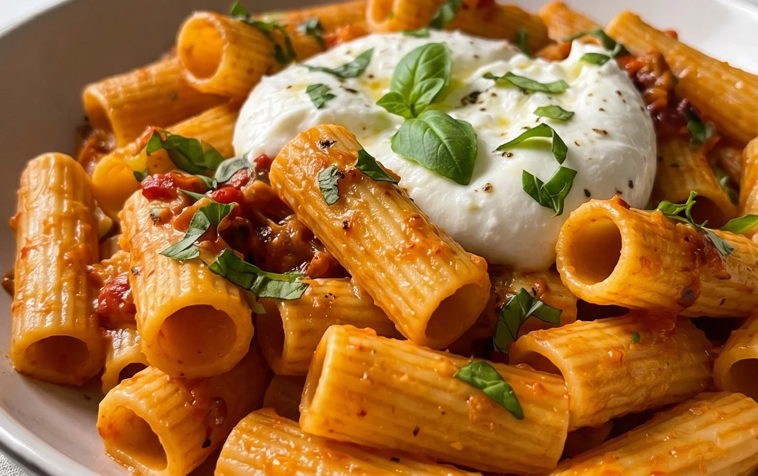 Spicy burrata rigatoni