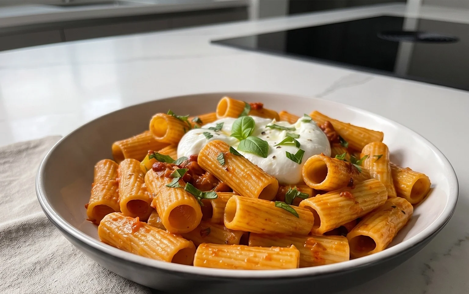 Spicy burrata rigatoni