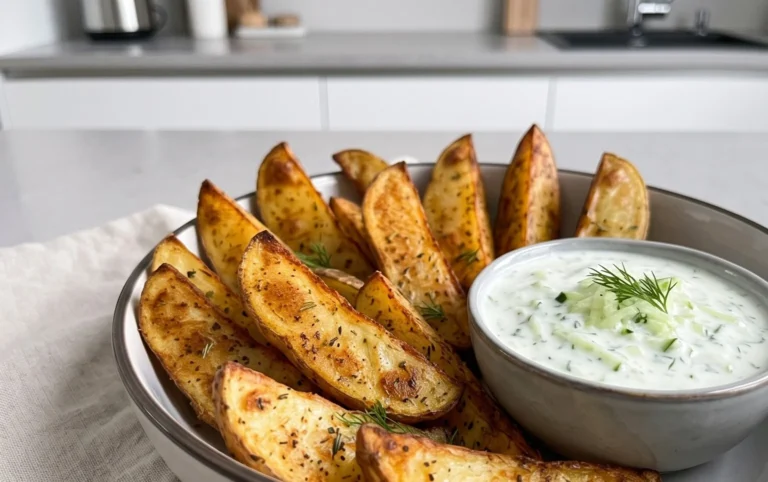 Kartoffelspalten mit Gurkendip