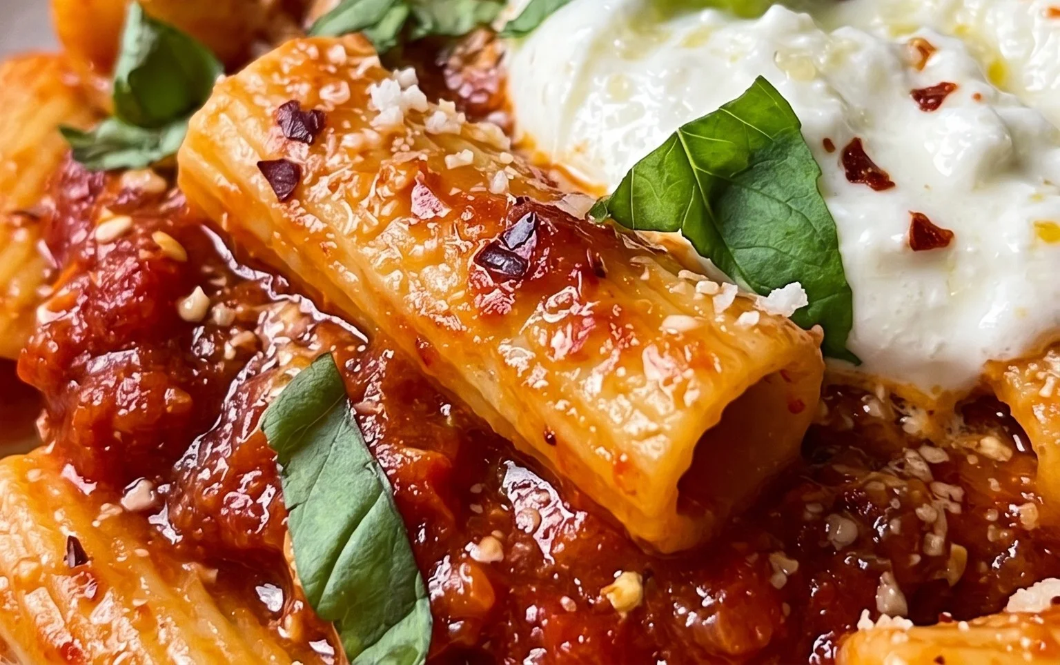 Spicy burrata rigatoni