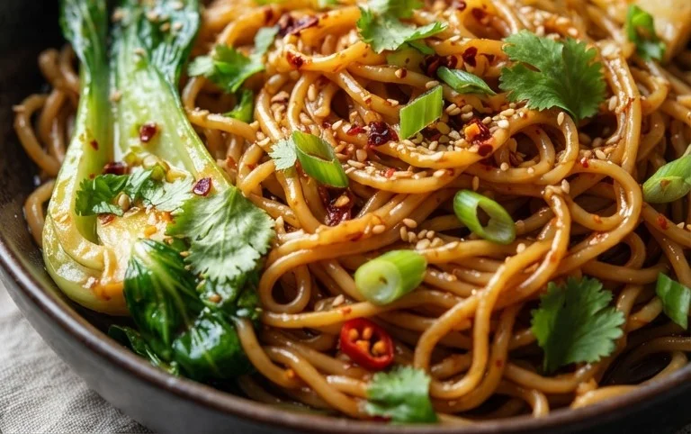 Spicy Garlic Soba Noodles with Bok Choy
