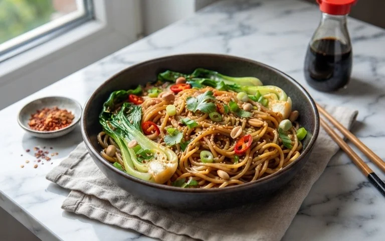Spicy Garlic Soba Noodles with Bok Choy