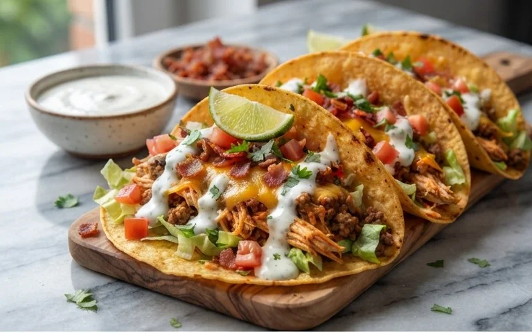 Baked Chicken Beef Bacon Ranch Tacos