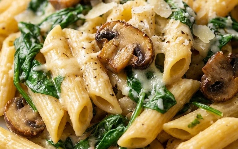 One-Pot Garlic Parmesan Pasta with Spinach and Mushrooms