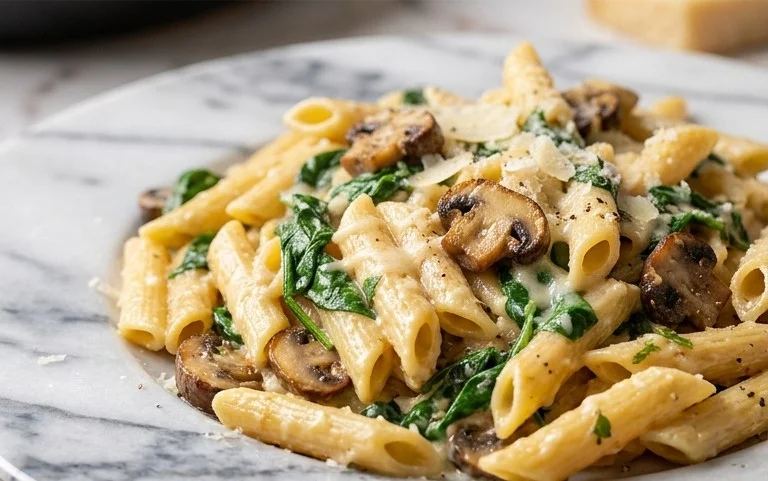 One-Pot Garlic Parmesan Pasta with Spinach and Mushrooms