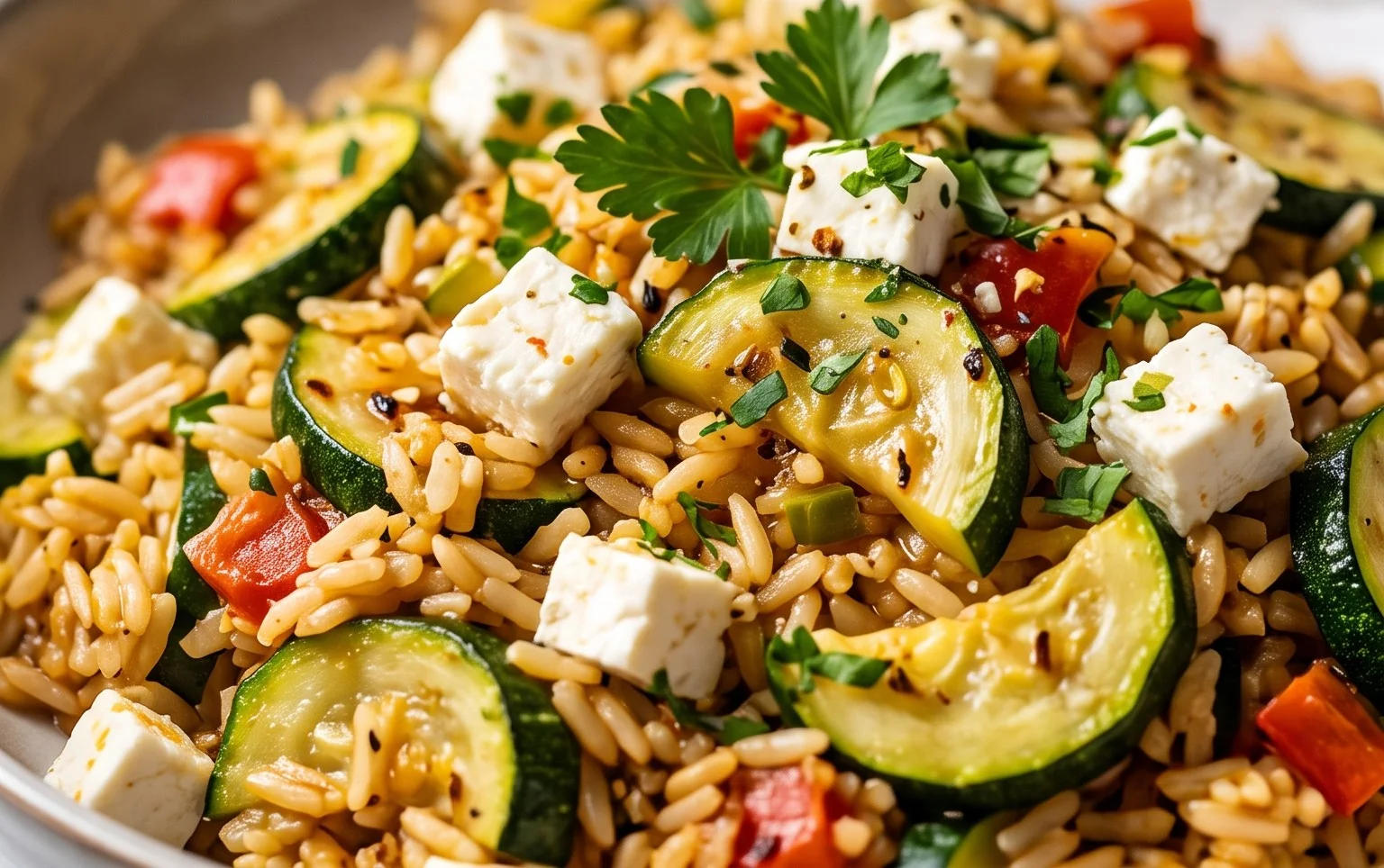 Zucchini-Reis-Pfanne mit Feta