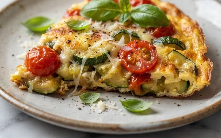Zucchini-Omelett mit Tomaten und Basilikum