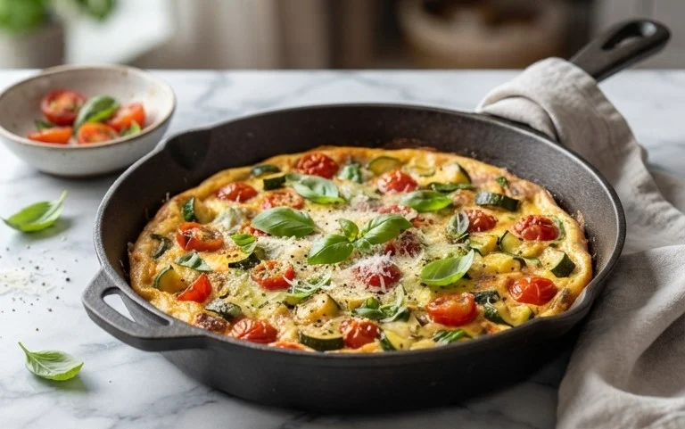 Zucchini-Omelett mit Tomaten und Basilikum