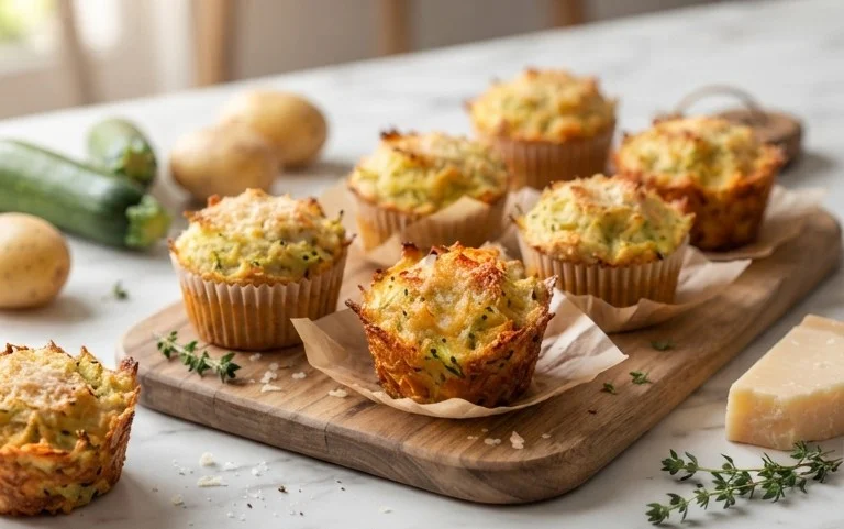 Crispy Parmesan Zucchini Potato Muffins