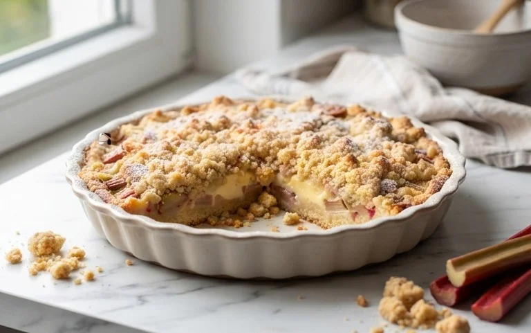 Rhabarberkuchen mit Pudding und Streuseln – wie von Oma