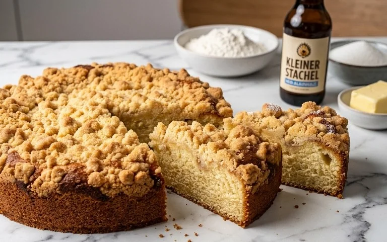 Kleiner Stachelnon-alcoholic beer- Streuselkuchen