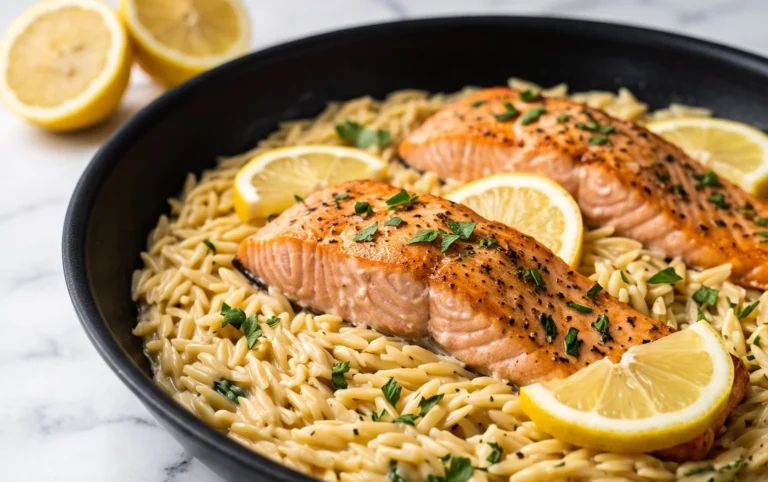 One Skillet Salmon with Lemon Orzo