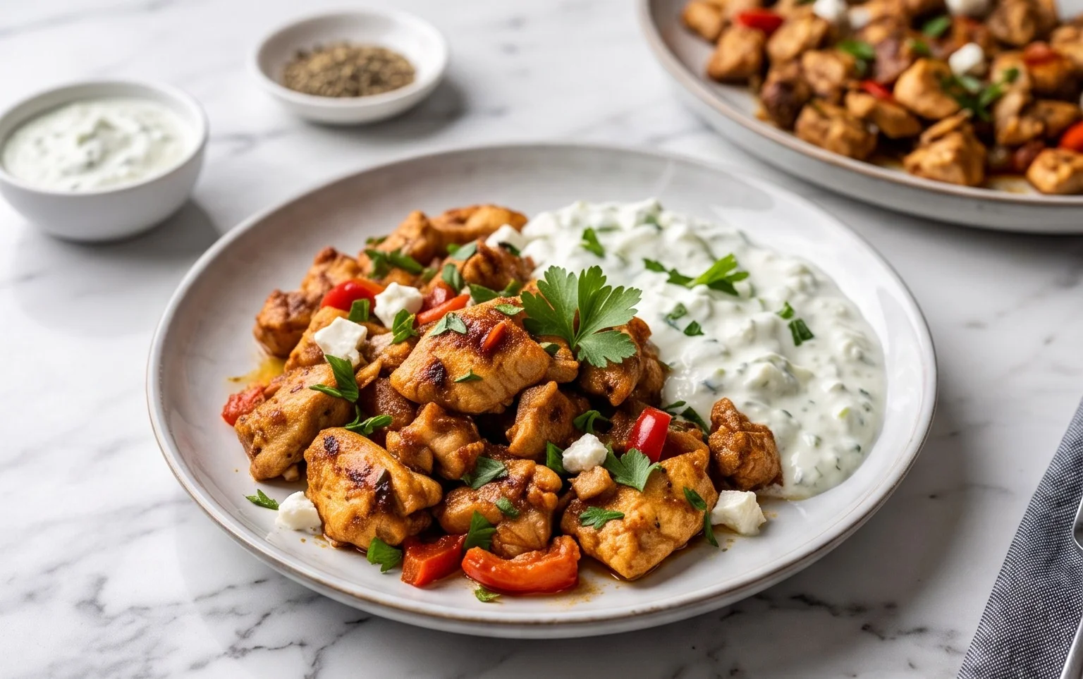 Mediterranes Hähnchen-Gyros mit Feta-Tzatziki genießen!