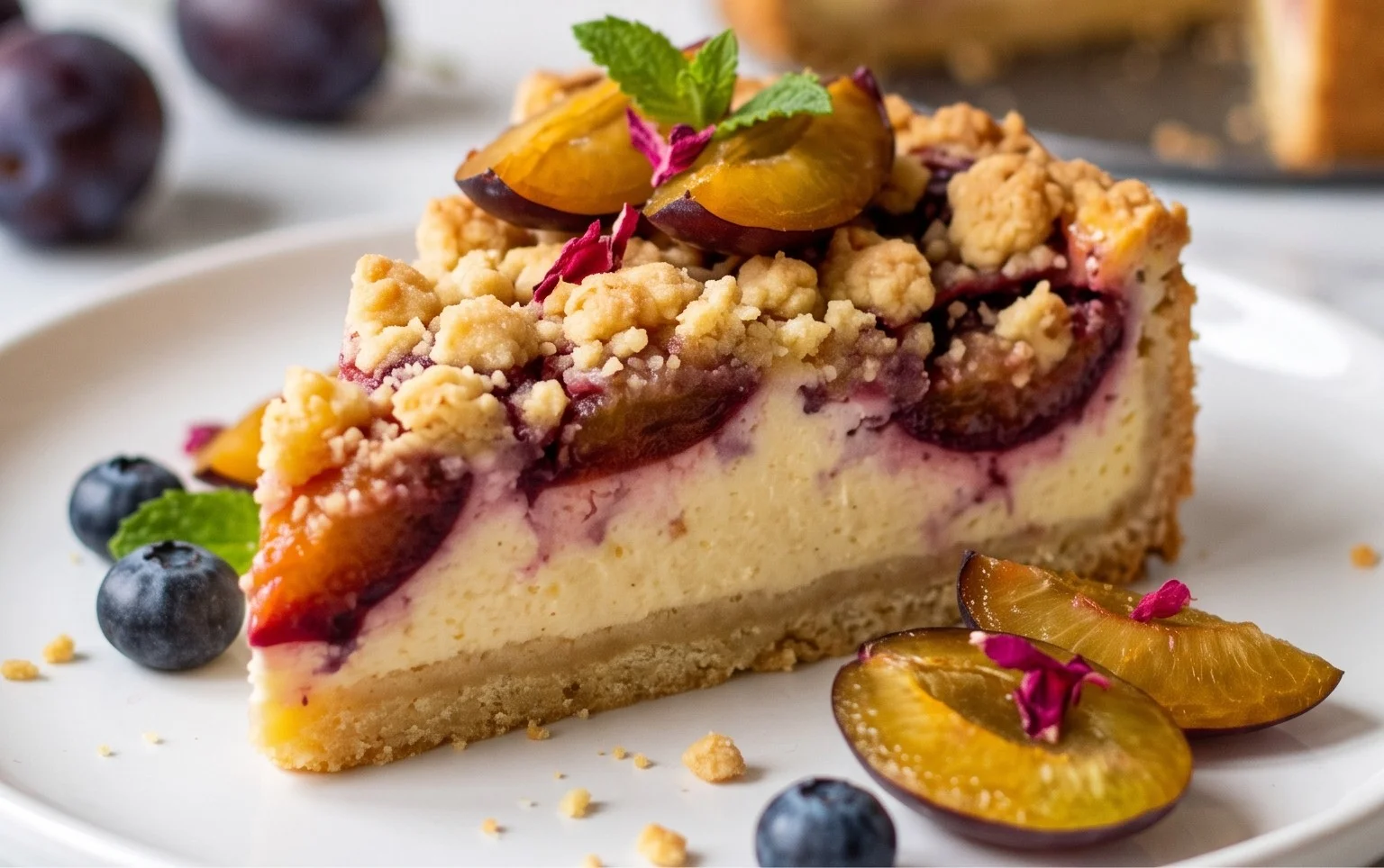 Zwetschgen-Käsekuchen - mit Mürbeteigboden & Streusel