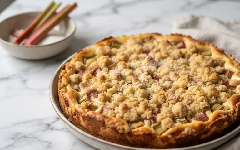Rhabarber Käsekuchen mit Streuseln