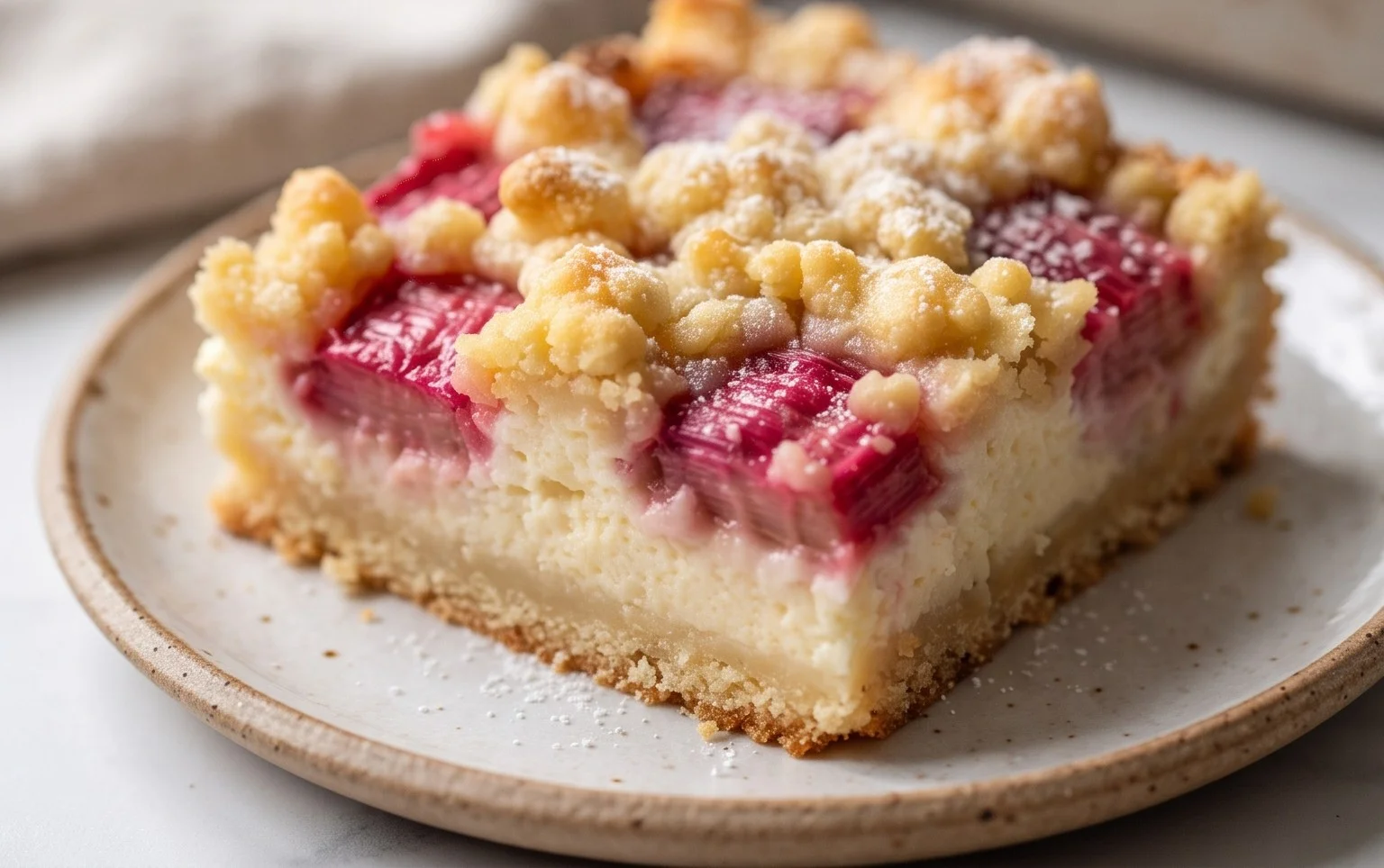Rhabarber Quarkkuchen mit Butterstreuseln