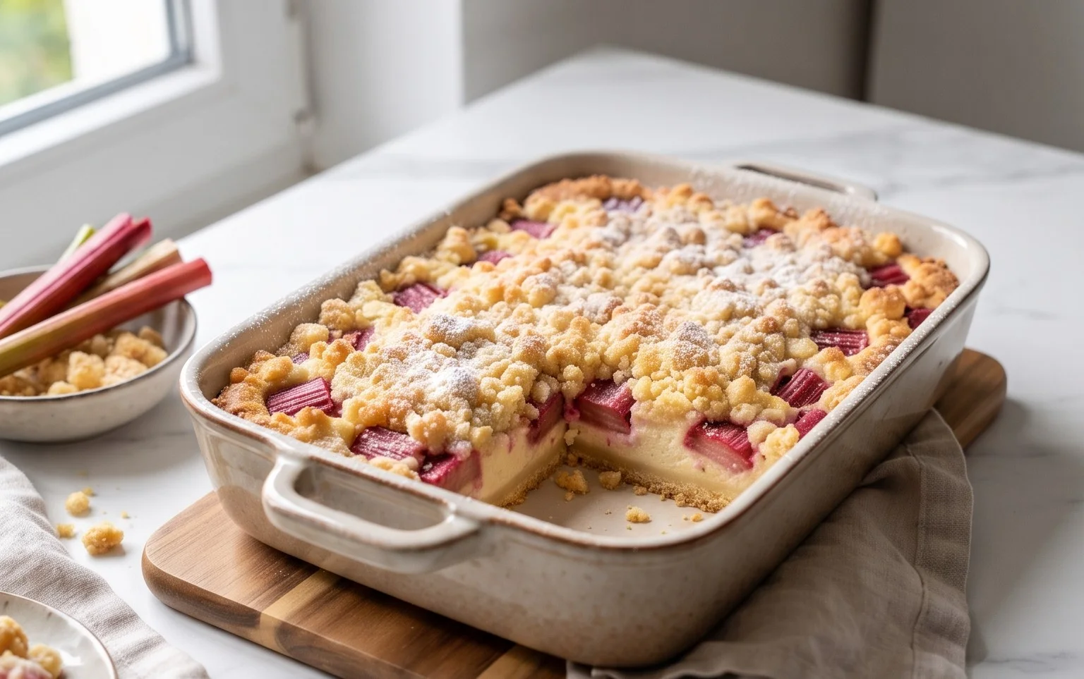 Rhabarber Quarkkuchen mit Butterstreuseln